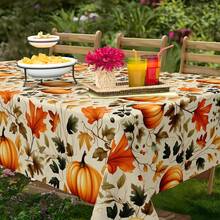 Mantel de Acción de Gracias, Mantel de mesa de comedor con impresión de hojas de arce y calabaza redonda de arándano, adecuado para decoración de cocina y comedor en época festiva de otoño