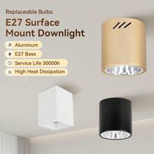 Faretti a incasso ad alta luminosità di grandi dimensioni, forma quadrata/rotonda, attacco lampadina E27 sostituibile, alloggiamento in metallo, tensione AC 85-265V, adatto per uso domestico, living, negozi, supermercati, centri commerciali, ristoranti, caffè, bar, gallerie, lobby, scale, camera da letto, cucina, soffitto, parete