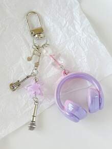 1 szt. Unisex INS Style Brelok do słuchawek muzycznych, kreatywny mini mikrofon z gitarą i nutami, unikatowy łańcuszek do telefonu, brelok do samochodu, festiwal muzyczny, prezent dla miłośnika muzyki, akcesoria do samochodu, brelok do torby, plecak do szkoły, uroczy gotycki Y2k
