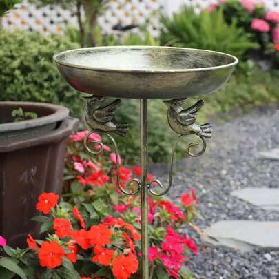 1 个户外金属鸟浴盆 - 无需用电，防水防晒花园装饰，适用于 | 春夏季节 | 吸引野生鸟类 | 庭院 | 露台 | 后院 | 户外鸟浴盆，观鸟爱好者礼物