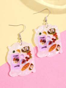 1 Pair Fashionable Cute Creative White Pearly Acrylic Bread/Breakfast Food Design Earrings, Versatile For Daily Wear, Holidays & Parties