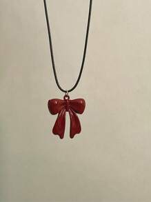 1pc Fashionable Red Bow Decor Pendant Necklace, Suitable For Ladies Daily Wear, Gift For Girlfriend/Wife On Valentine's Day, Birthday, Anniversary, Party