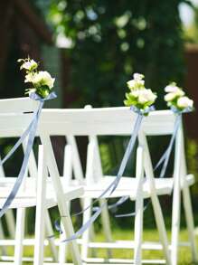 10/5pcs/1pc White Satin Ribbon Bow Chair Ribbon, Pure White Decorative Ribbon Wedding Aisle Decorative Pendant, Event Party Wedding Chair Decoration, White Satin Elegant Ribbon Bench Bow With Long Tail, Wedding Banquet Chair Back Flower Bow Silk Scarf, Used For Bridal Shower, Reception, Wedding Ceremony, With Long Tail