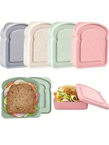 Bento Box, Sandwich Container, Lunch Box Plastic Toast Shaped Food Storage Sandwich Box With Lid, Reusable, Microwave Back To School Season And Dishwasher Friendly, Suitable For Family Or Adults, Kitchen Supplies