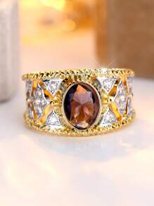 Vanel 1 ST Luxe Palace Inlay Cubic Zirconia Oval Cut Ring Eenvoudig en elegant Verlovingsbanket Modieus en prachtig ontwerp