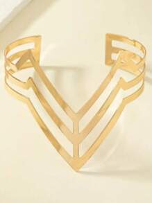 1 Stück ägyptischer Stil mehrschichtiges V-förmiges Goldlegierungs-Armband, übertriebener offener Oberarm Armreif im Boho-Modedesign