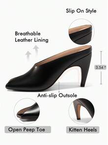 Women's Kitten Heels Mules Shoes – Open Peep Toe Slip-On Slide Sandals For Petite, Leg-Lengthening, Summer Work, Date & Christmas / New Year Gifts