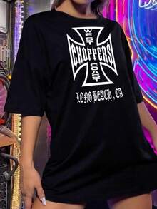 Camiseta de Motociclista Paul Walker West Coast Choppers para Mujer, California, Rápido y Furioso, Long Beach, Los Ángeles - Negro - Ver 2