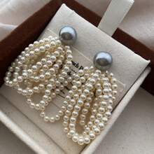 优雅仿珍珠简约风格耳环，百搭法国珍珠吊坠流苏耳环，设计