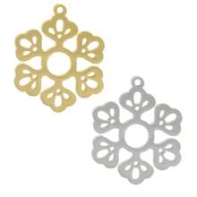 2pcs Fashionable 304 Stainless Steel Gold/Silver Plant & Flower Pattern Pendant, Vacuum Electroplated Durable Craft, Suitable For Necklace, Earrings, DIY Jewelry Making