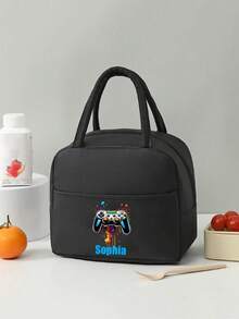 Personalized Text Gift Bag, Large Capacity Lunch Box Bag, Suitable For Teenagers. Applicable For Office, University, Work, Business, Commuting, Outdoor, Travel And Picnic. Insulated Lunch Box Bag, Portable Aluminum Foil Ice Bag, Lunch Bag, Picnic Storage Bag, Children's Version, Urban Fashion, Modern Colorful, Cute - Black - View 25