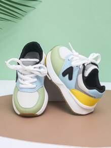 Kids' Colorful Patchwork Mesh Sneakers, Lace-Up Casual Shoes, Soft Sole Sports Shoes For Boys And Girls, Spring/Autumn