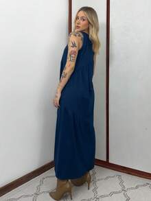 Women's Long Dress In Cotton Knit Aveloz - 藏蓝色 - 查看 8