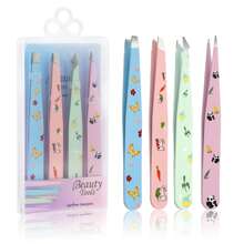 FADVAN 4PCS Tweezers Set Yellow/Lovely Flower Multi-Purpose Professional Stainless Steel Tweezers Precision Tweezers For Eyelash Extension Eyebrows Facial Blackhead,Point Tip Tweezers,Angle Tip Tweezers,Flat Tip Tweezers,Slant Tip Tweezers