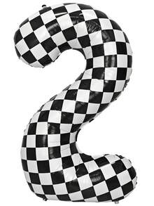 1 Peça Balão Número de Aniversário, Balão de Folha de Alumínio de Carro de Corrida Quadriculado de 40 Polegadas, Balão Grande de Número Preto e Branco Auto-Inflável de Hélio, Adequado para Itens de Decoração de Festa de Aniversário com Bandeira de Corrida
