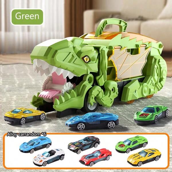 1 set de 3 pièces/7 pièces Voiture transformer dinosaure dévorant (2/6 pièces Voiture mini couleur aléatoire incluse), Véhicule sur rail réaliste avec une capacité de dévorement illimitée, jouet de transport en alliage moulé pour enfants, idéal pour Noël, Halloween, Thanksgiving, cadeau d'anniversaire (certains accessoires sont de couleur aléatoire)