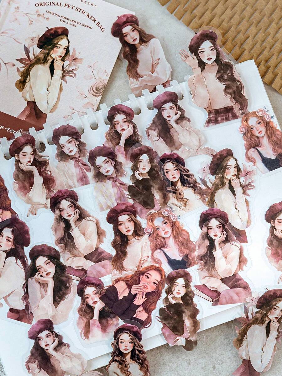 CANDY POETRY 1 包 30 张人物主题贴纸，适用于子弹日记、创意装饰贴纸、DIY 工艺材料、礼物、个性化剪贴簿、学校用品、返校 - 紅色 - 查看 1