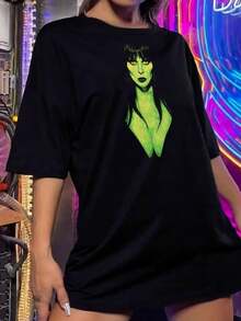 Camiseta retro vintage de Elvira, la señora de las tinieblas, para mujer, estilo Addams Family, gótico y de terror - Negro - Ver 2