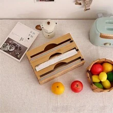 Bamboo Storage Box 2 In 1/3 In 1 Bamboo Storage Box, 1pc Storage Bag Organizer | Multipurpose Fresh-Keeping Bag Box With Cutter, For Fresh-Keeping Film, Aluminum Foil Film And Plastic Bag, Kitchen Organizers Kitchen Accessories 3 In1 Aluminum Foil Plastic Wrap Dispenser With Cutter And Label
