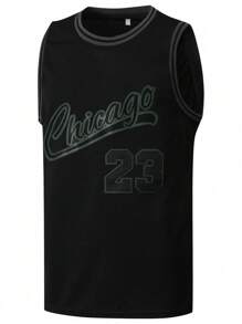 Camiseta de baloncesto estilo novio para hombres n.º 23 Negra con bordado, camiseta deportiva sin mangas
