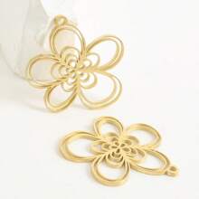 2pcs Fashionable 304 Stainless Steel Gold/Silver Plant & Flower Pattern Pendant, Vacuum Electroplated Durable Craft, Suitable For Necklace, Earrings, DIY Jewelry Making