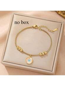 1 件金色双层不锈钢吊坠手链，镀 18K，眼形设计，法国波西米亚风格，韩国个性化时尚，复古，适合女性、情侣、日常穿着、街头派对、节日等的多功能礼物。