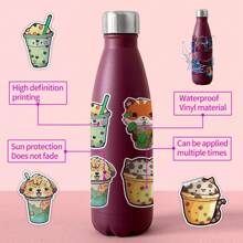 50pcs Bubble Tea Faux Pearl Design Cartoon Stickers, Vinyl Glossy Self-Adhesive Decals, Suitable For Decorating Luggage, Skateboards, Phone Cases, Diaries, Notepads, Desktops, Cabinets, Helmets For Adults And Teenagers, School Supplies,Back To School