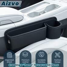 2-Pack Car Seat Gap Filler With Cup Holder - Premium Leather - Universal Fit - Keeps Cans/Phone/Keys Organized (Black)