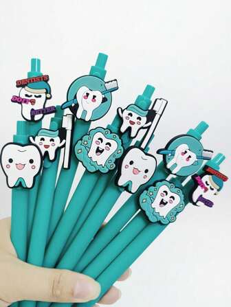 5/10 Pcs Assorted Blue & Green Dental Theme Ball Pens, Dental Signage Day Gifts, Random Style, School Supplies,Back To School