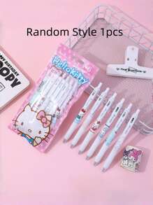 Set de 6 bolígrafos de agarre suave con motivos de dibujos animados, como Hello Kitty, Kuromi, Cinnamoroll y Pochacco, en color negro, adecuados para uso diario, decoraciones de fiesta, regalos de fiesta, regalos navideños y regalos de vuelta al colegio.
