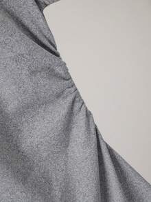 Women Casual Elegant Bow Detail Printed Ruffle Solid Color Short Sleeve Mini Dress - Grey - View 3