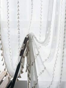 Bubaba 1pc Beige Embroidered Blackout Curtain, Bohemian Romantic Minimalist Style Handmade Embroidered Tasseled Design Home Decor Curtain, Suitable For Bedroom, Kitchen, Dining Room, Door, Cabinet, Seasonal Home Decor - 米色 - 查看 8