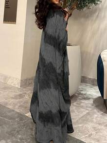 1 chiếc Abaya dáng rộng, thanh lịch, thoải mái, làm từ vải satin in họa tiết tinh tế, kiểu dáng Ả Rập Dubai, Saudi Arabia, thích hợp mặc hàng ngày và dự tiệc, không kèm khăn trùm đầu, phù hợp cho lễ Eid mùa xuân. - Nhiều màu - Xem 2