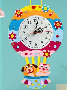 Reloj de fieltro DIY hecho a mano de material no tejido, reloj hecho a mano, reloj casero, colgante decorativo, herramienta de enseñanza para reconocimiento del tiempo