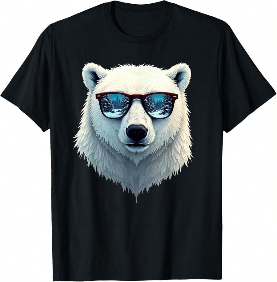 Camiseta divertida de oso polar con gafas de sol para hombres, mujeres y niños - Negro - Ver 1