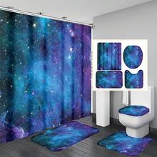 1pc/4pcs Starry Night Sky Print Bathroom Decor Set, Includes Waterproof Shower Curtain With 12 Hooks, Anti-Slip Rug, U-Shaped Mat, Round Toilet Seat Cover, Multi-Functional Bathroom Ensemble Bathroom Accessories Back To School