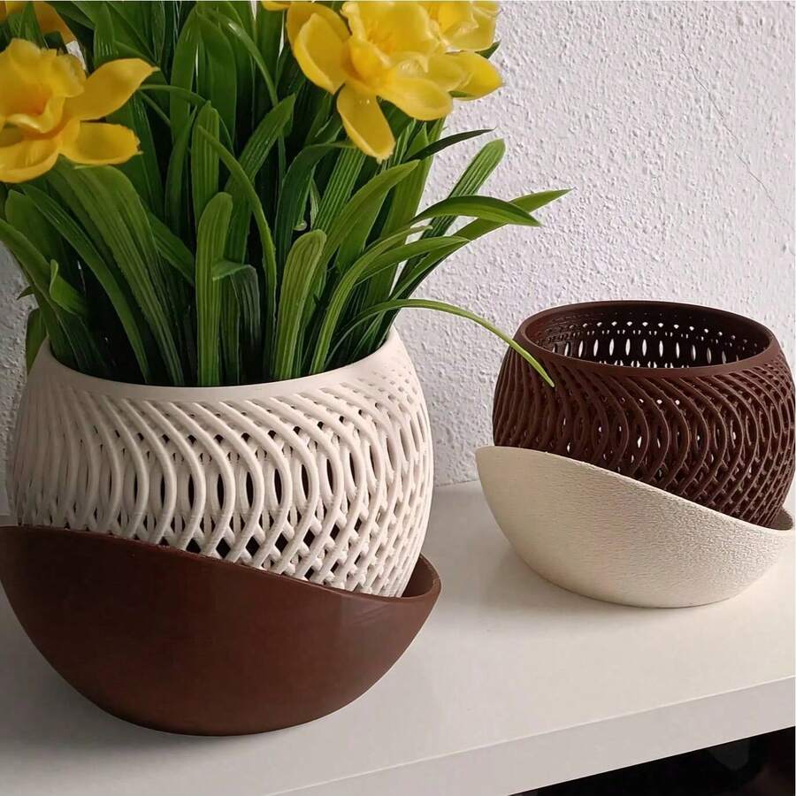 1 件多边形优雅简约花盆，材质较厚，纹理精美，适合多肉植物、插花、庭院、卧室、客厅、浴室 - 彩色 - 查看 1