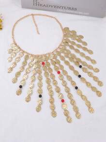 1 pieza Collar de cadena de clavícula con colgante circular geométrico personalizado de metal con borla, estilo lujoso y punk de alta gama para mujer