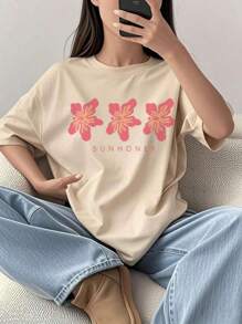1 Peça Camiseta de Manga Curta com Decote Redondo e Estampa Casual para Meninas e Adolescentes, Gráfico na Moda de Óculos de Sol em Inglês Estilo Legal para Uso de Estudante no Verão - Inspirando Imaginação e Autoexpressão
