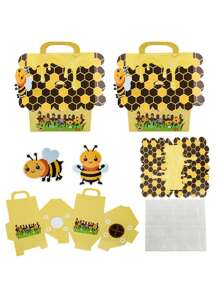 5pcs Creative Cartoon Bee Style Tote Box, Cartoon Bee Honeycomb Design, Party Packaging Box, Durable Storage Paper Box, Suitable For Graduation Season, Bee Party Decoration For Party Gifts, Birthdays, Weddings, Etc