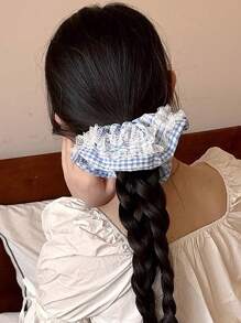 1pc Sweet Plaid Lace Scrunchie, Voluminous Bun Holder Ponytail Tie, Soft & Elegant Hair Accessory