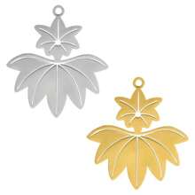 2pcs Fashionable 304 Stainless Steel Gold/Silver Plant & Flower Pattern Pendant, Vacuum Electroplated Durable Craft, Suitable For Necklace, Earrings, DIY Jewelry Making