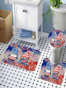 1/4 pièces Set de rideau de douche pour la fête de l'indépendance, avec imprimé de gnome du jour de l'indépendance américaine, rideau de douche avec drapeau américain, motif bannière étoilée, en tissu de polyester, set de salle de bain avec 12 crochets, tapis antidérapant, tapis en U, couvercle de siège de toilette, décoration du Memorial Day et du jour de l'indépendance, Toute saison