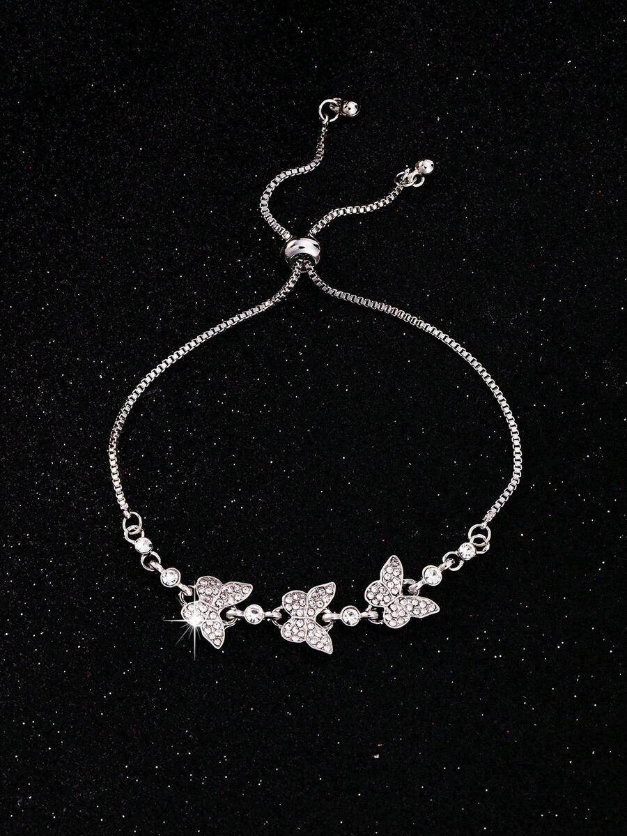 1 件优雅时尚 CZ 镶嵌蝴蝶可调节拉手链，简约奢华设计