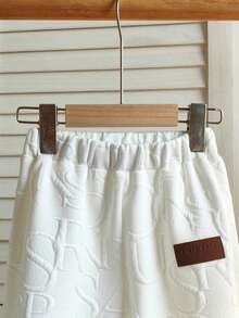 Chatreadl 2件套儿童白色保暖厚T恤和裤子套装，秋冬针织提花 - 白色 - 查看 5