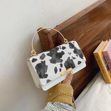 1pc Women Contrast Color Embroidered Cow Pattern Soft Flap Cover Handbag, Suitable For Outing, Photography, Travel, And Visiting, Tote & Shoulder Bag - Multicolor - View 12