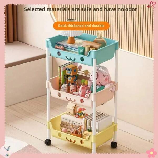 Durable Floor-To-Floor Multi-Storey Trolley Storage Rack In Macaroon Style - For Bedroom Living Room & Child-Focused Storage