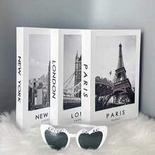 3pcs Nordic Style Fake English Text Folding Books Decor, Photography Prop, Faux Closed Book Shells For Living Room, Studio - Black and White - View 10