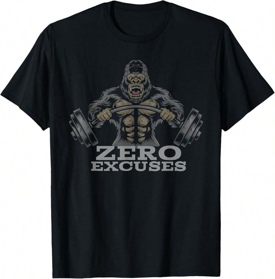 Fitness Levantamiento de Pesas Gorilla Sin Excusas Camiseta Negra Unisex Adulto - Negro - Ver 1