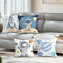 4-teiliges Set Kopfkissenbezug mit Cartoon Weltraum Motiv, einseitig Muster